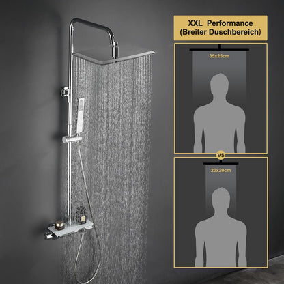 Roestvrijstalen Doucheset – Douchesysteem – Regendouche – Douchekolom – Handdouche – Thermostatische Mengkraan – XXL Regenhoofddouche 35x25 cm – Roestvrij Staal