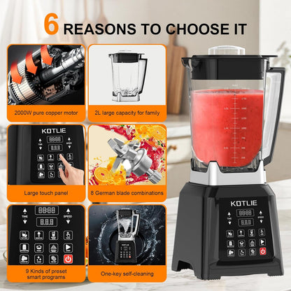 KOTLIE NY-8088EJA Huishoudelijke tafelmixer, 2L grote capaciteit, 7 voedselfuncties, met zelfreinigende functie (zonder verwarming)