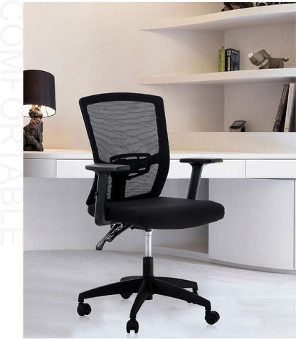 ALPHA HOME Office Chair, Ergonomic Height Adjustable Swivel Chair, Computer Office Chair with Adjustable Lumbar Support, Armrest, Tilt Function, Up to 160 kg Load Capacity