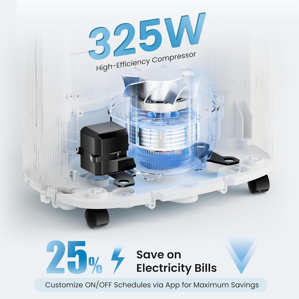 Elektrische luchtontvochtiger, 25 l/24 uur, afmetingen ruimte ca. 150 m³ (50 m²), 24-uurs timer, kinderbeveiliging, stille elektrische luchtontvochtiger, overloopbeveiliging