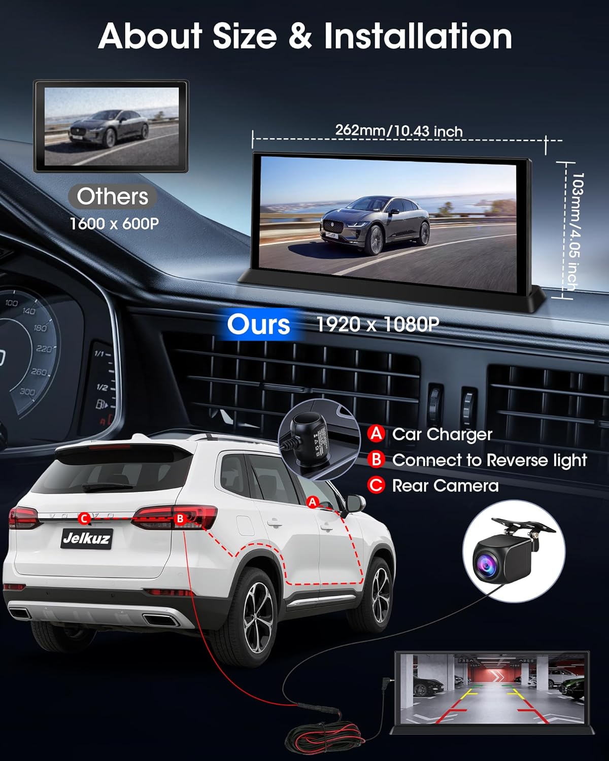 11,26 inch Carplay Display Wireless CarPlay & Android Auto Display Buddy Display met 1080p achteruitrijcamera, Car Play scherm met Bluetooth/GPS-navigatie/spraakherkenning/OEM Style houder