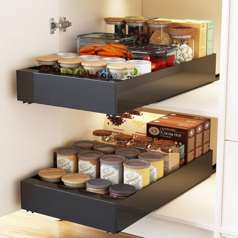 Telescopische Lade - Uittrekbare Lade - Schuiflade-Mechanisme - 2 stuks - voor Keuken - Uitbreidbare - 25 x 43 x 7 cm - Zwart