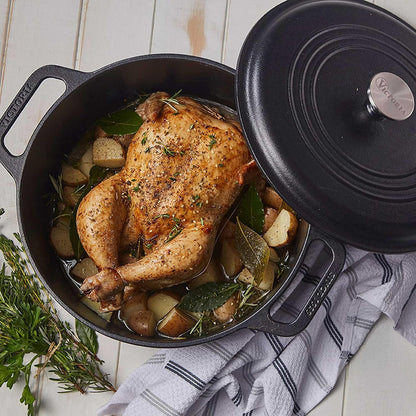 Victoria Dutch Oven Inductie Geëmailleerd Gietijzer 29cm, Cocotte 6,6L, PTFE en PFOA vrij, Geschikt voor Vuur, Barbecue, Oven, Kookplaat, Keramische kookplaat, Gas