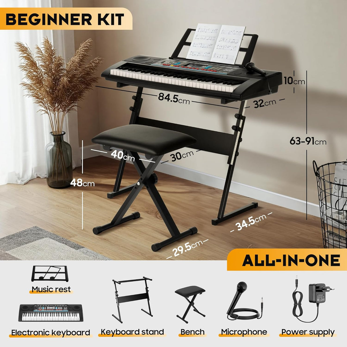 Keyboard 61 Toetsen – Pianotoetsenbord – Elektrisch Keyboard – Elektronisch Keyboard – Muziektoetsenbord – 128 Geluiden En 128 Ritmes – 3 Leermodi
