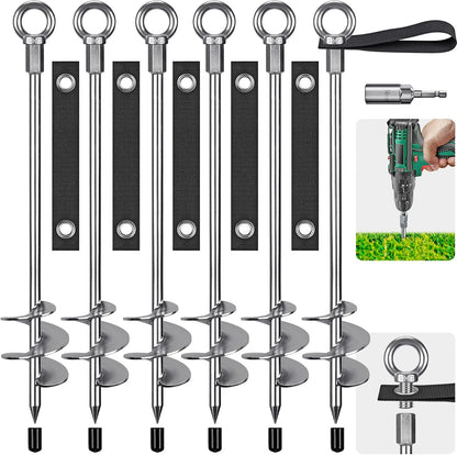 Tentharingen, Stabiel Grondanker Grondpen Metalen 76cm Spiraal Stormanker Robuuste Grondharing Schroef Trampolines Kit voor Schommel Kit/Camping/Schuur/Hond/Carport met Vaste Lusband, 6 Pak