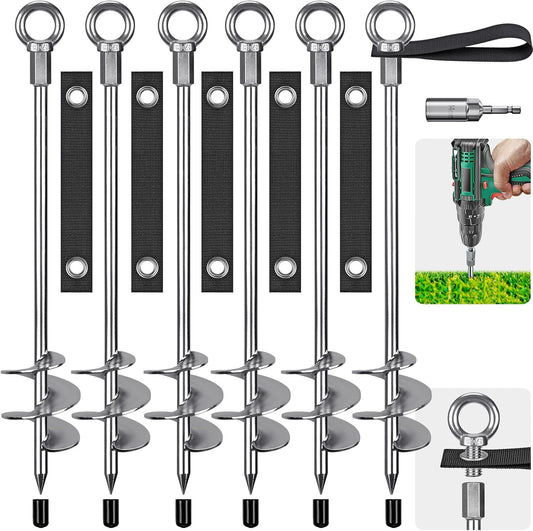 Tentharingen, Stabiel Grondanker Grondpen Metalen 76cm Spiraal Stormanker Robuuste Grondharing Schroef Trampolines Kit voor Schommel Kit/Camping/Schuur/Hond/Carport met Vaste Lusband, 6 Pak