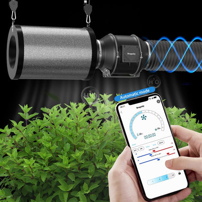 100mm intelligente buisventilator Wifi App, 365 m³/h inlin eafvoerventilator 3000 RPM,Driefasige EC-motor, voor verwarming,koeling, booster, groeitenten, hydroculturen, thuisgebruik.