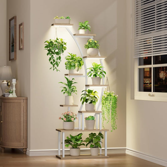 Plantenstandaard – Bloemenrek – Plantenrek – Plantentrap – Plantenhouder – Zwarte 9-laags Standaard – Full Spectrum Groeilampen – 160 cm Hoog - QUORE