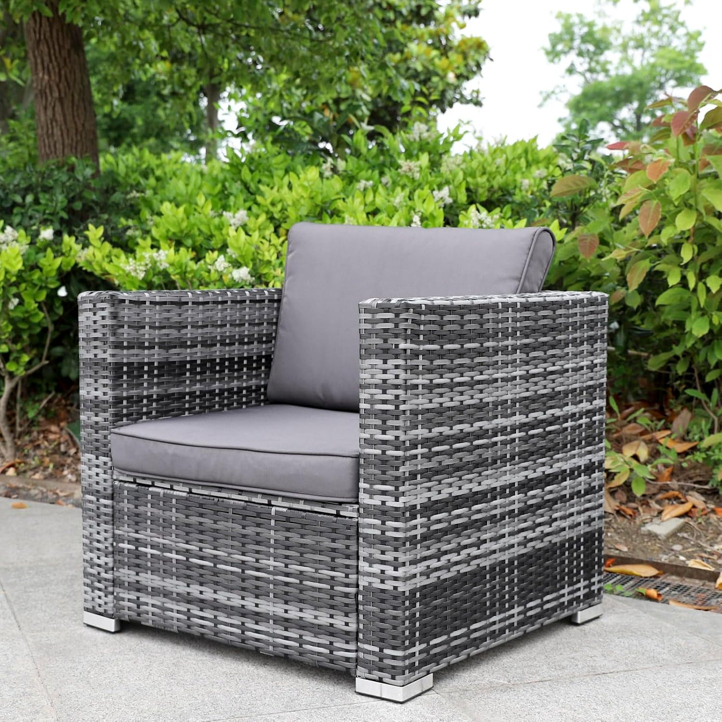 Garden Furniture Lounge Set for 1-7 People, Many Models Including Cushions, Stool, Table with Glass, Outdoor Lounge Furniture, Seating Group, Garnish, Classic Dark Grey (F:1 Armchair) - QUORE
