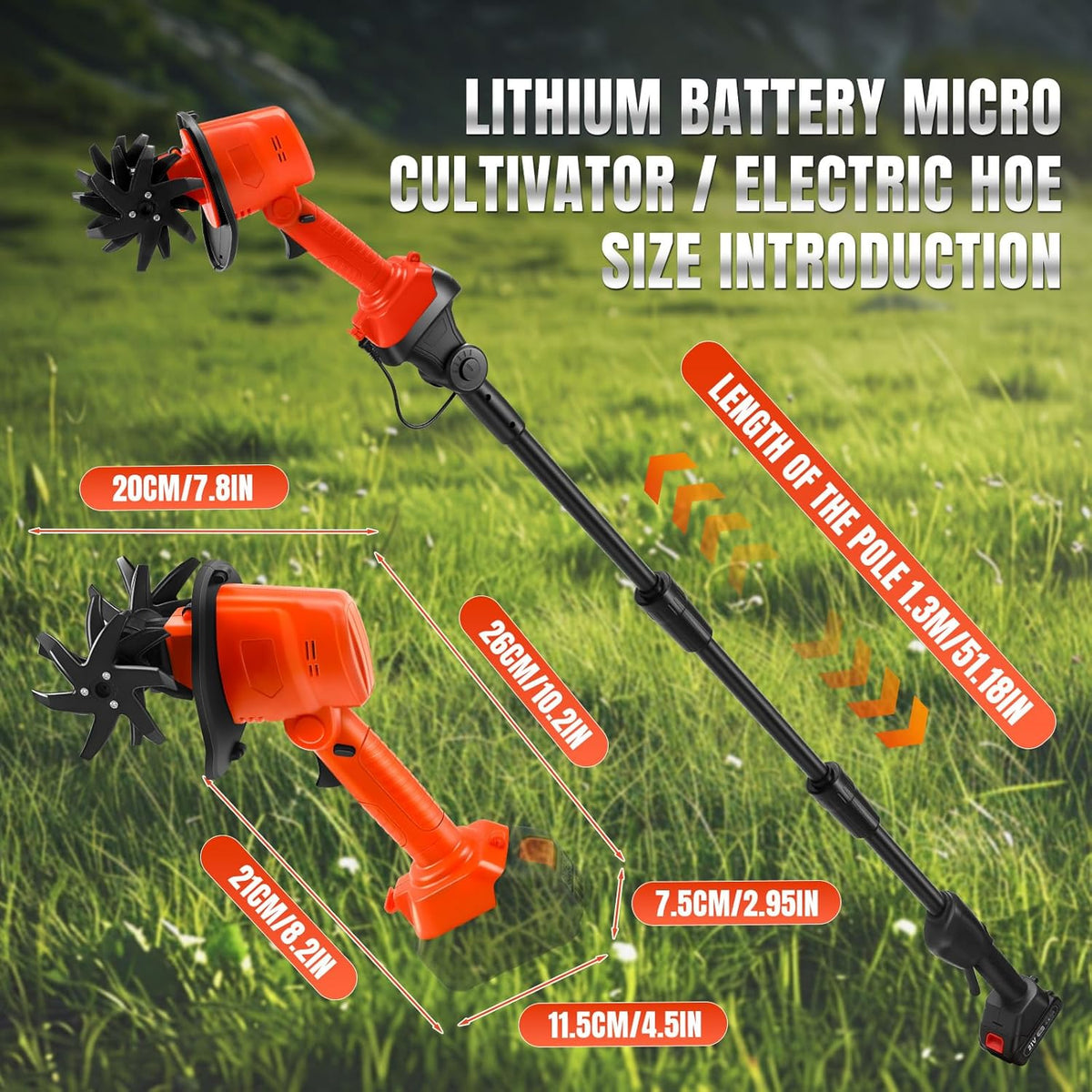 Draadloze handfrees compatibel met Makita 18 V accu (zonder batterij), 550 W tuinfrees met 10 cm freesdiepte en 10 cm freesbreedte, akkerfrees (met 1,3 m verlenging)