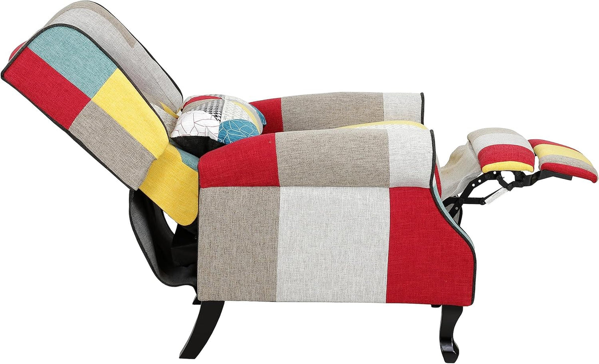 Relaxstoel – Fauteuil – Lounge Chair – Leunstoel – Zithoekstoel – Patchwork Design – Gestoffeerde Voetensteun