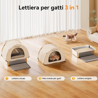MeoWant Stainless Steel Cat Litter Box, Removable, Closed, Extra Large Cat Litter Box, Stainless Steel, XXL with Fabric Canopy, Odour-Inhibiting, Non-Stick Coating, Easy to Clean, White - QUORE