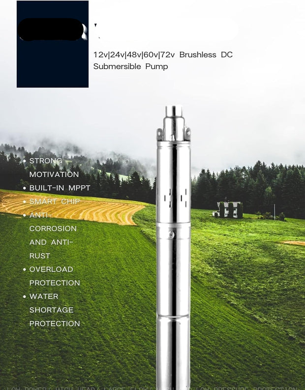Vesdas - Water pump - Deep well submersible pump - Solar DC Deep well pump - Stainless steel - 400W - Silver