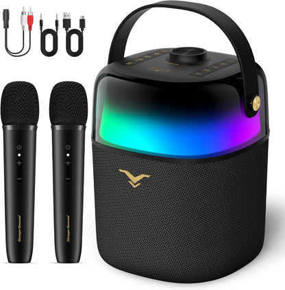 Karaokemachine Met 2 Microfoons – Draagbare Bluetooth-Karaokespeaker – Karaoke-Luidspreker – PA-Systeem – Partyluidspreker – RGB-Feestverlichting Met 6 Modi – Tot 12 Uur Speeltijd