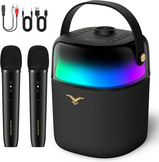 Karaokemachine Met 2 Microfoons – Draagbare Bluetooth-Karaokespeaker – Karaoke-Luidspreker – PA-Systeem – Partyluidspreker – RGB-Feestverlichting Met 6 Modi – Tot 12 Uur Speeltijd