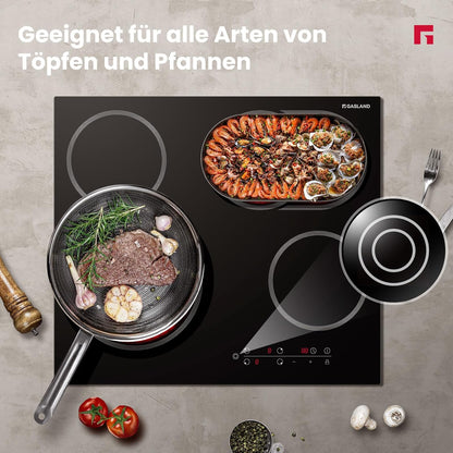 Keramische kookplaat – Glaskeramische kookplaat – Elektrische kookplaat – Inbouw kookplaat – 4 kookzones – 6600W vermogen – Kinderslot en timer