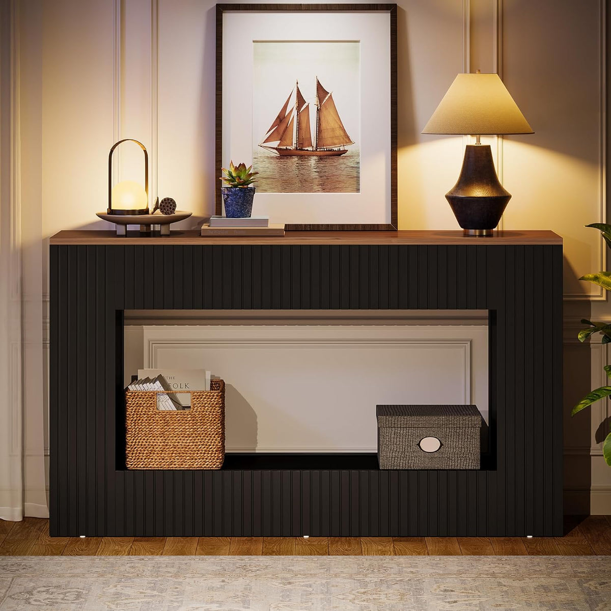 Tribesigns Modern Console Table, 140cm Wooden Entrance Table with Storage, Narrow Long Bench Table Behind Sofa for Living Room, Foyer, Hallway, Black