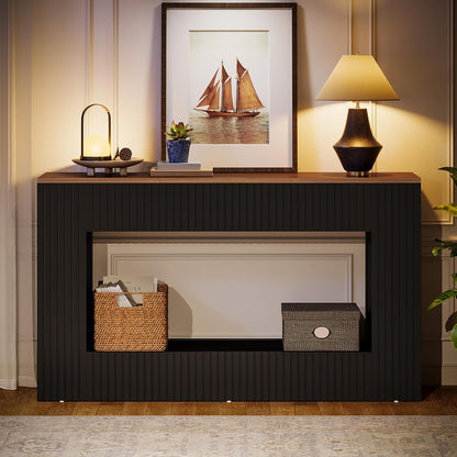 Tribesigns Modern Console Table, 140cm Wooden Entrance Table with Storage, Narrow Long Bench Table Behind Sofa for Living Room, Foyer, Hallway, Black