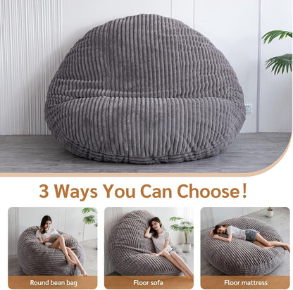 MAXYOYO Enorme zitzakbed, vierkante zitzakstoel, grote bank met imitatiebont en pluizige vulling voor volwassenen, koppels, gasten (corduroy grijs, 180 x 180 cm)
