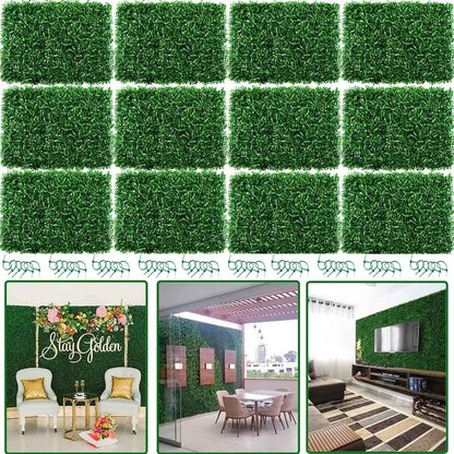 Ybaymy 12 Stuks 24 x 16 Inch Kunstmatige Hedge, Kunstgras Gazon, UV-bescherming, Outdoor voor Tuinhek Achtertuin Groene Muren
