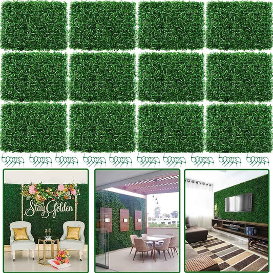 Ybaymy 12 Stuks 24 x 16 Inch Kunstmatige Hedge, Kunstgras Gazon, UV-bescherming, Outdoor voor Tuinhek Achtertuin Groene Muren