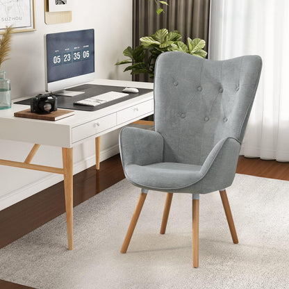MEUBLE COSY Leunstoelen, relaxstoel, armleunstoel stoel, eenpersoonsbank met gestoffeerde en houten poten voor woonkamer slaapkamer kantoor Vanity, stof, grijs, 68x50x106cm