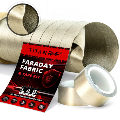 TitanRF Faraday Fabric - Pro Construction Kit - Military Grade Fabric Blocks RF Signals (WiFi, Cell, Bluetooth, etc.) - 44in Width x 18ft Length (1.1m x 5.5m) + Free 20ft Conductive Tape