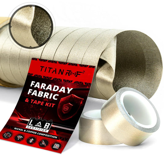 TitanRF Faraday Fabric - Pro Construction Kit - Military Grade Fabric Blocks RF Signals (WiFi, Cell, Bluetooth, etc.) - 44in Width x 18ft Length (1.1m x 5.5m) + Free 20ft Conductive Tape