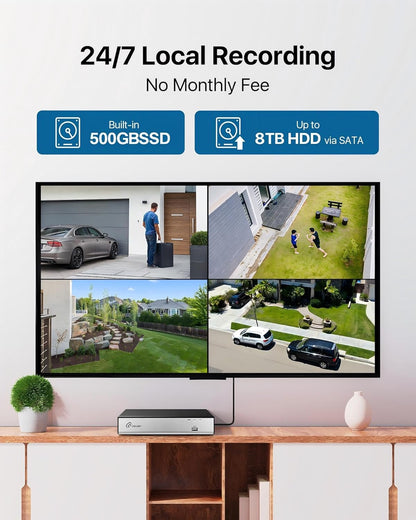 Loocam 8CH 1080P CCTV-CameraSysteem Met AI-Mens-en Voertuigdetectie, 5MP H.265+ DVR Met 500G SSD En 4 Stuks 2MP Beveiligingscamera's Binnen-en Buiten, Nachtzicht, Extern Toegang