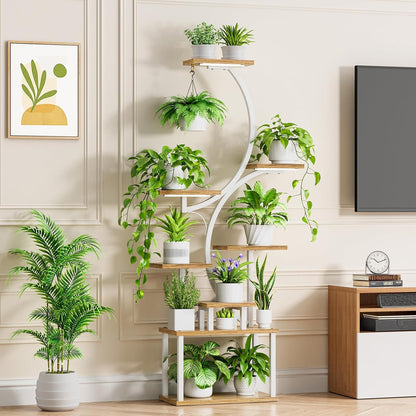 Plantenstandaard Met Kweeklampen Wit – Plantenrek – Bloemenstandaard – Bloemenrek – Plantenhouder – 8-Laags S-Vormig Design – 3-Kops Volspectrum Kweeklampen Met Timer En 9 Lichtstanden