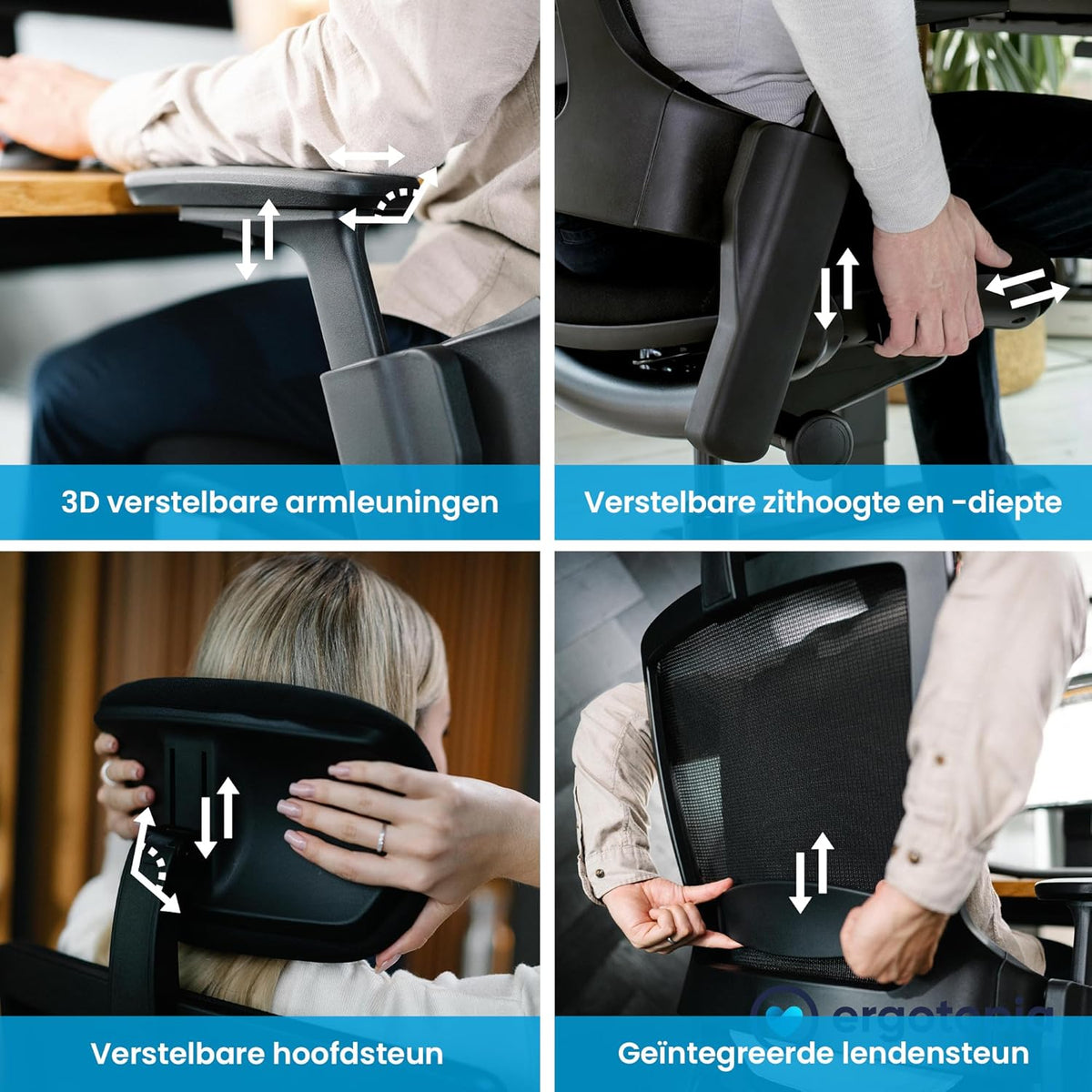 Ergonomische Bureaustoel – Bureaustoel Ergonomisch – Draaistoel – Directiestoel – Kantoormeubelen – Verstelbare lendensteun – 3D-armleuningen – Mesh rugleuning – Neksteun