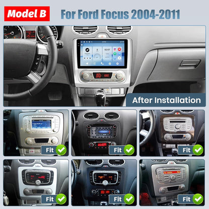 Hikity 2G 32G Android13 Car Stereo voor Ford Focus Exi MT 2 3 Mk2 Mk3 2004-2011 met draadloze Carplay Android Auto,9'' Radio met GPS Bluetooth FM RDS WiFi Mirror Link EQ Achteruitkijkcamera (Zilver)