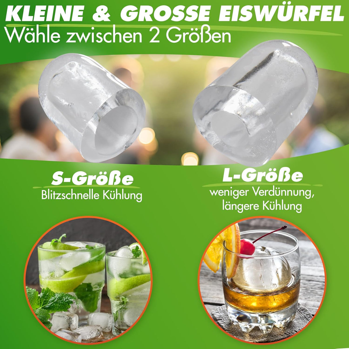 Nutrilovers NUTRI-ICE MAKER roestvrij stalen ijsblokjes 2 maten (S/L) incl. Moscow Mule beker & receptenboek