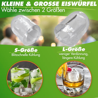 Nutrilovers NUTRI-ICE MAKER roestvrij stalen ijsblokjes 2 maten (S/L) incl. Moscow Mule beker & receptenboek