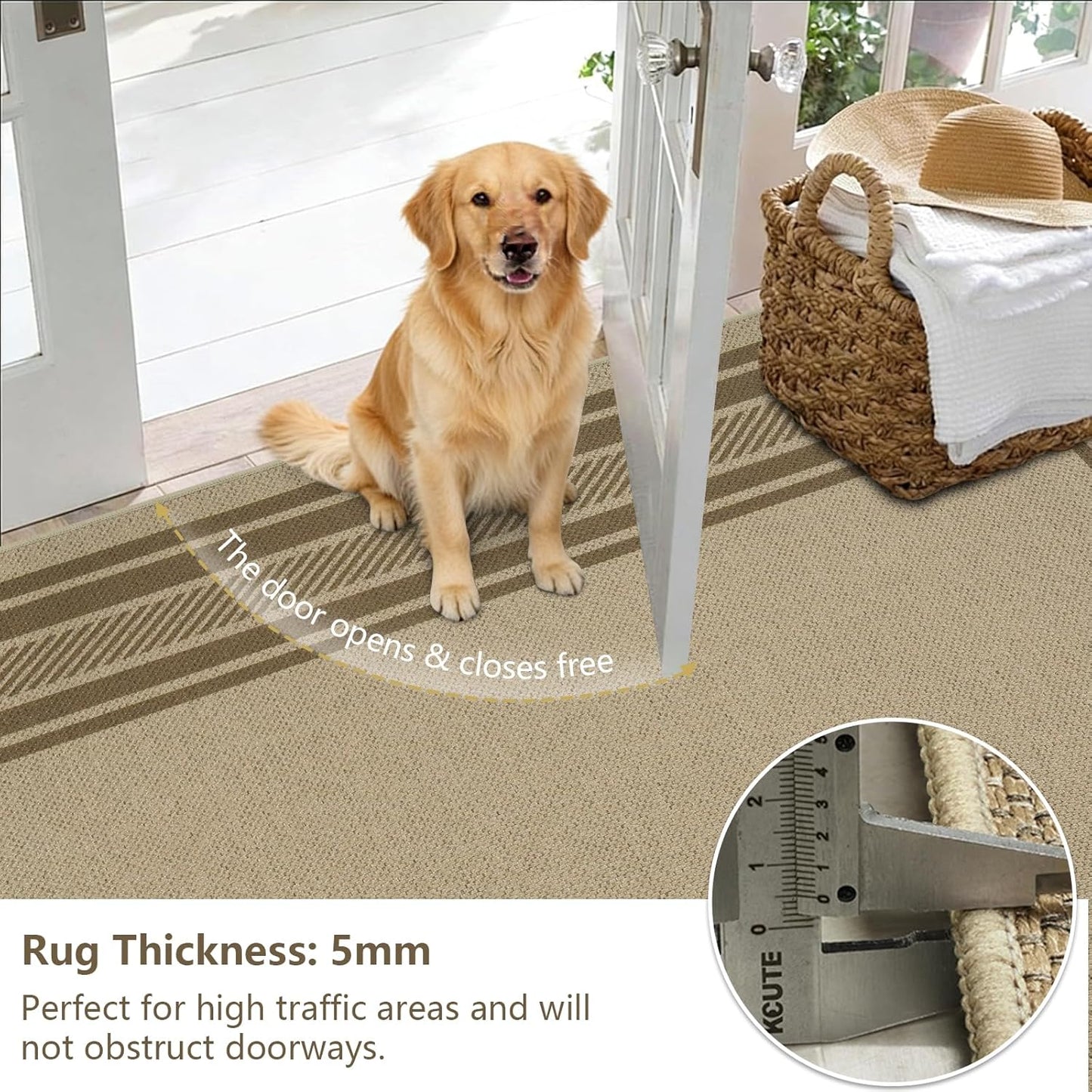 Famibay Tapijten voor woonkamer, groot, 200 x 290 cm, wasbare tapijten voor slaapkamer, jutelook, antislip vloerkleed voor woonkamer, slaapkamer, eetkamer, bruin