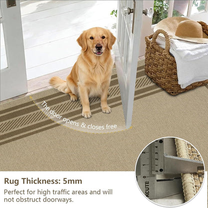 Famibay Tapijten voor woonkamer, groot, 200 x 290 cm, wasbare tapijten voor slaapkamer, jutelook, antislip vloerkleed voor woonkamer, slaapkamer, eetkamer, bruin