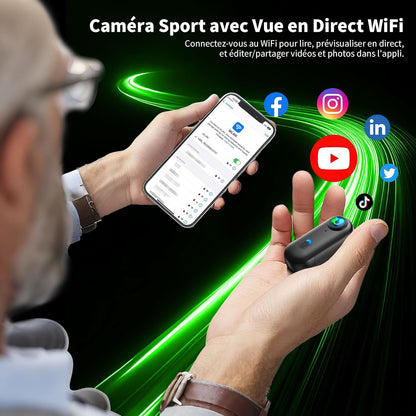 Mini-sportcamera, 4 K, mini-actiecamera, wifi, draagbare vlogcamera, POV-camcorder voor buitensporten, 360° bodycam, camera voor fietshelm, multifunctionele accessoires