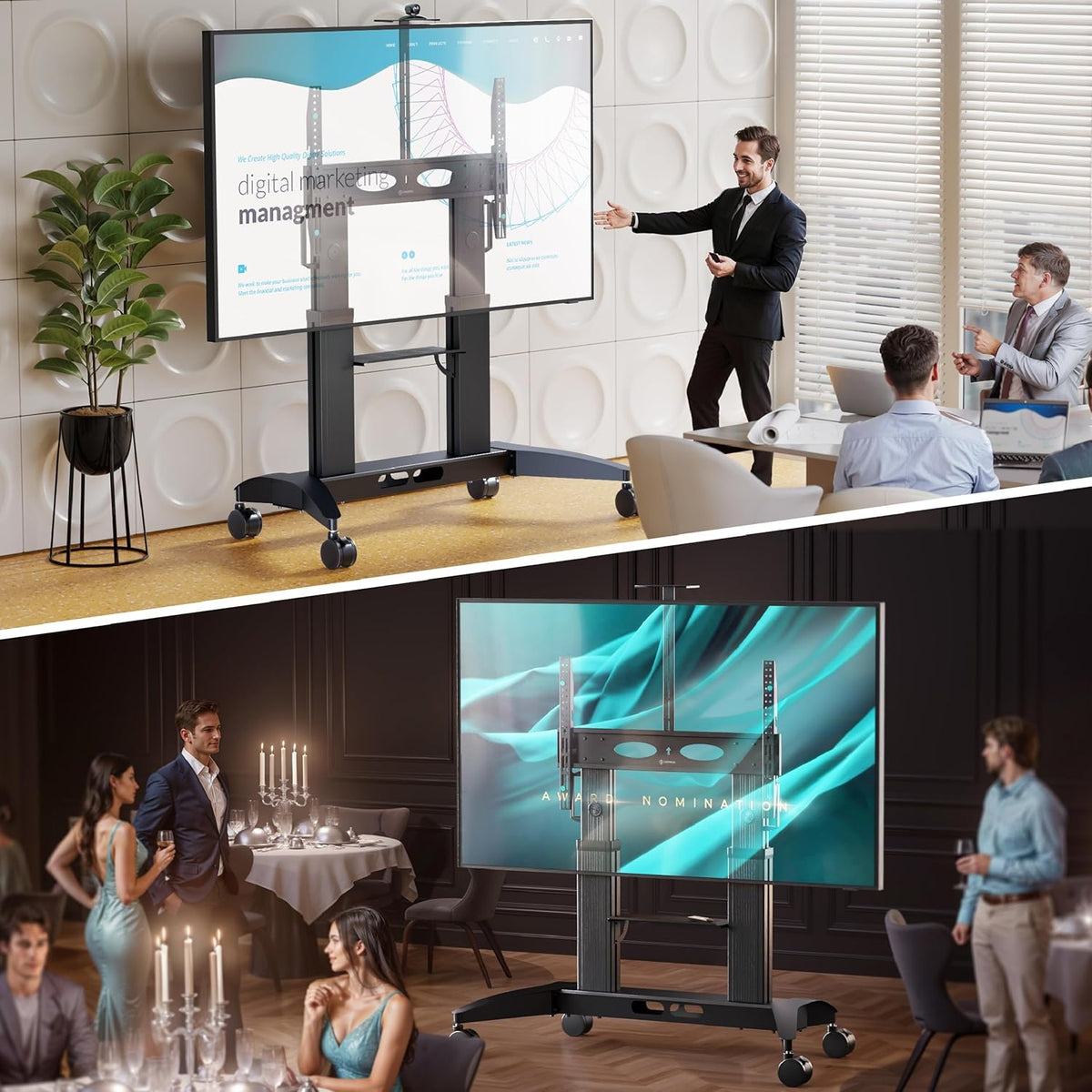 Verrijdbare TV-standaard – TV-wagen, TV-voet, vloerstandaard, tv-stand met wielen – Zwart – Voor 70-110 inch tv's – Draagvermogen tot 130 kg