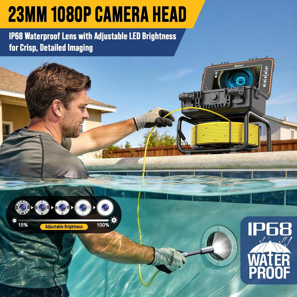 Endoscoopcamera, endoscoopcamera met licht, IP68 waterdicht, inspectiecamera met instelbare led en DVR, kabelbuiscamera, industriële endoscoop (32 GB SD-kaart inbegrepen) (30M-512T)