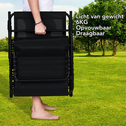Brixy Sunbeds (set of 2) - Foldable - Includes Pillow - Sun beds - Sun loungers - Adjustable - Garden - Weatherproof - Anthracite - QUORE