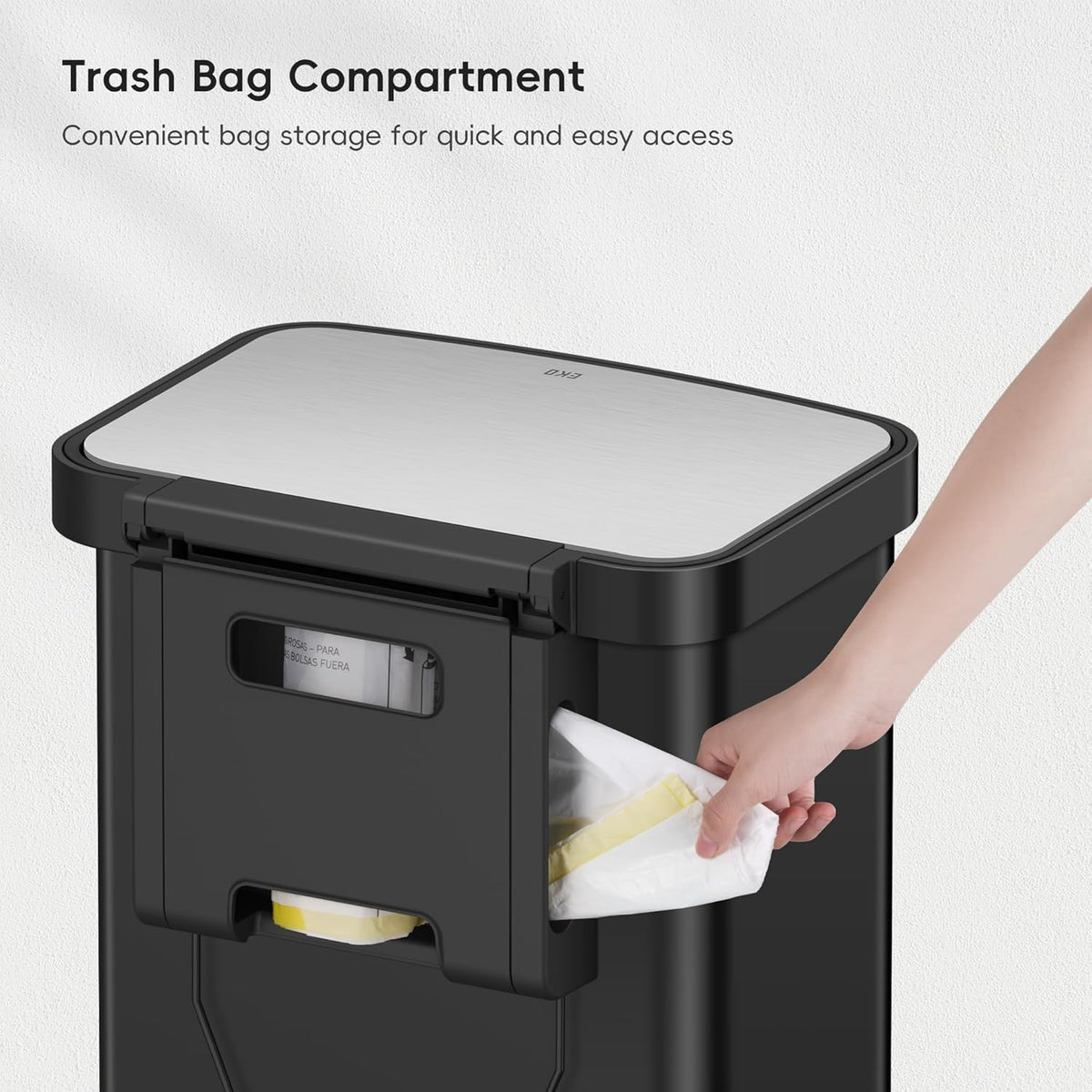 EKO Hudson Matte RVS 75 Liter/20 Gallon Stap Prullenbak met Achterkant Prullenbak Opbergvak (Mat Zwart