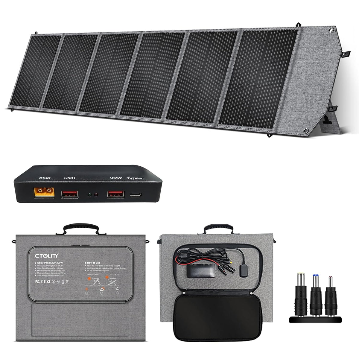 200W Solar Charger, Foldable Solar Panel with 10 Ports, Waterproof Solar Charger, Solar Power Bank with Kickstand for Camping, Hiking, Power Station - QUORE