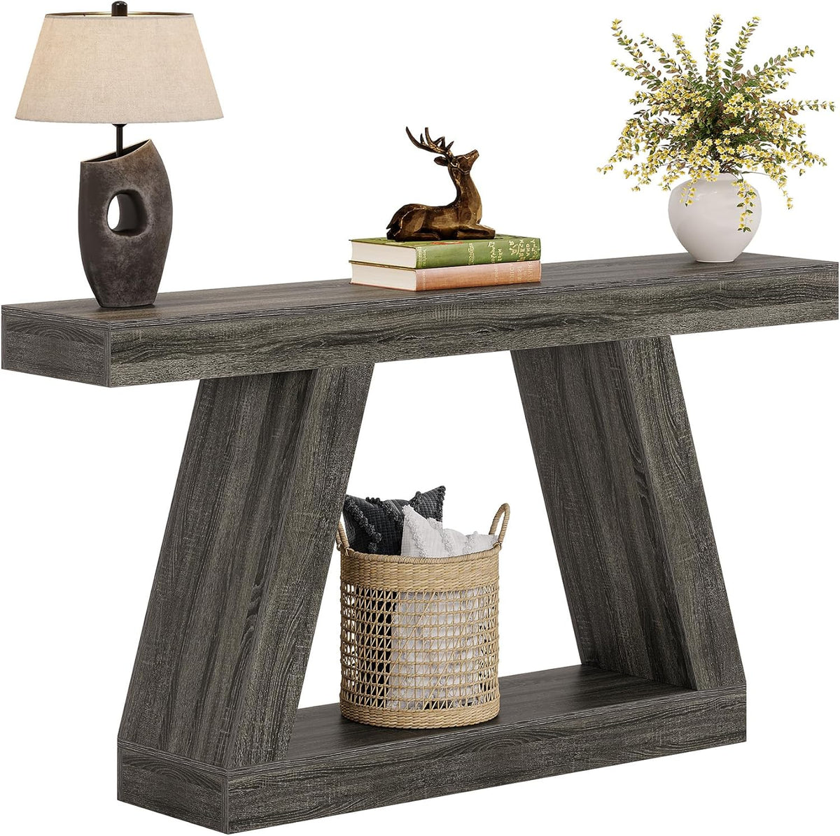 Tribesigns Console Table, 140 x 30 x 80 cm, Side Table, Corridor Table, Sofa Table for Small Spaces, Console Table with Storage Space at Entrance, Hallway, Living Room, Grey