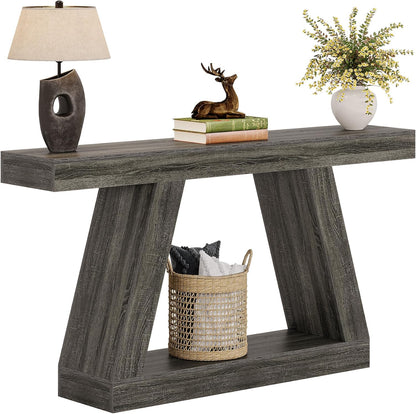 Tribesigns Console Table, 140 x 30 x 80 cm, Side Table, Corridor Table, Sofa Table for Small Spaces, Console Table with Storage Space at Entrance, Hallway, Living Room, Grey