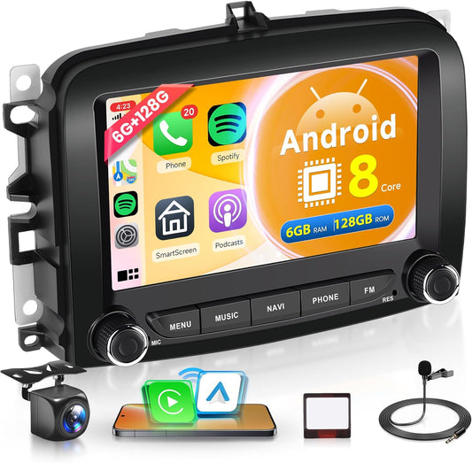 Autoradio Fiat 500L – Android Autoradio – Touchscreen Radio – Multimedia Systeem – Carplay Radio – 7 Inch Capacitive Scherm – Draadloze CarPlay & Achteruitrijcamera