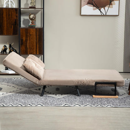 2-zits Slaapbank – Bedbank – Sofa Bed – Logeerbed – Loveseat – Verstelbare Rugleuning 5 standen – Stevig Stalen Frame – Lichtbruin Polyester