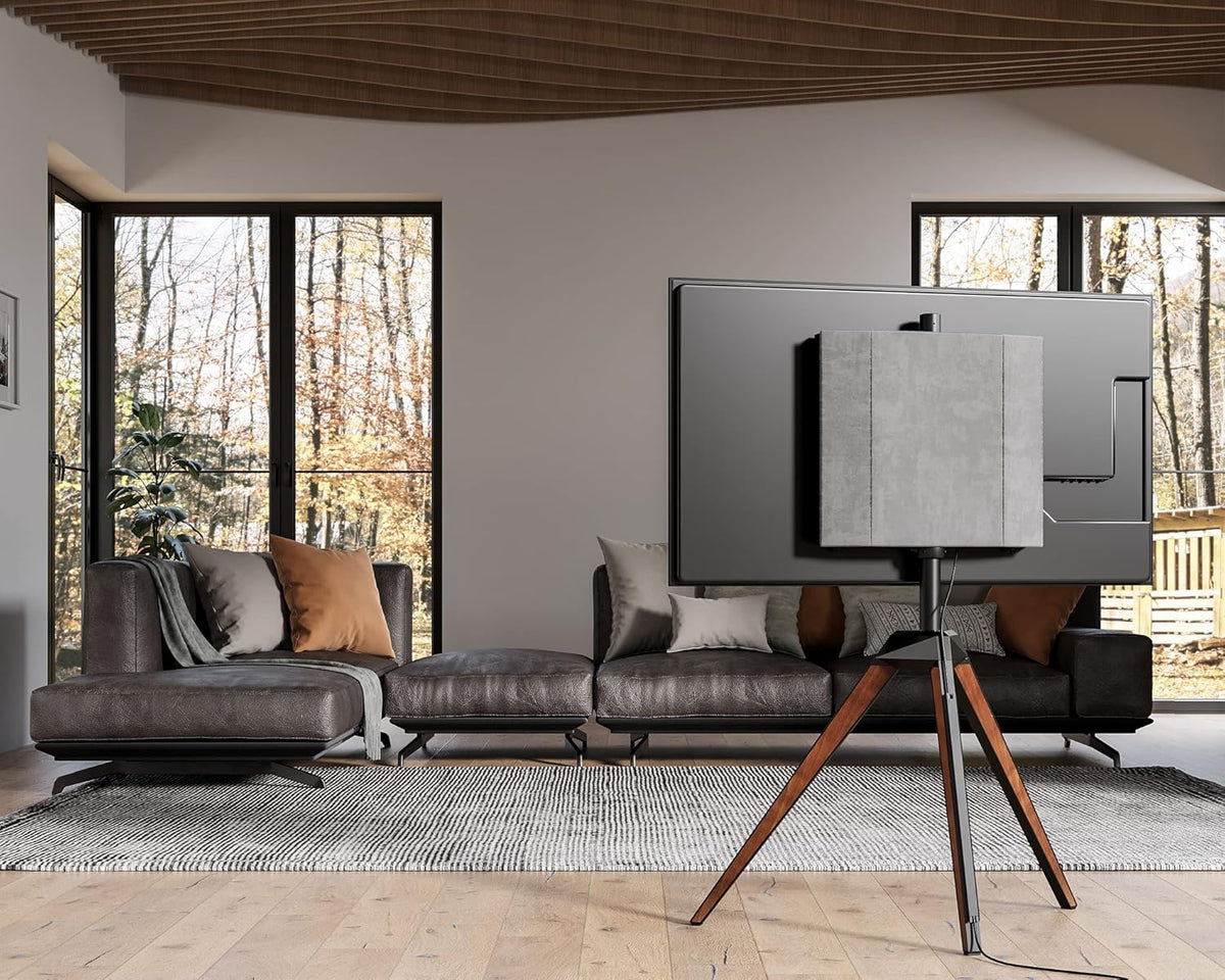 FITUEYES TV-Standaard op statief voor 32-60 inch schermen Gemaakt van hout Verstelbare hoogte 1150-1300mm Verstelbare hoek ± 20° VESA 200x200-400x400mm