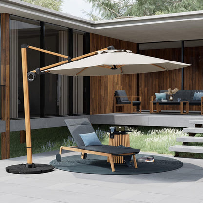 Grand patio Parasol, zonwering, balkon, zweefparasol, 300 cm, met zwengel, winddicht, voor terras, tuin, strand, uv-bescherming 50+, champagne, rond