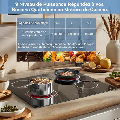 Kookplaat met 4 Pitten – Inductiekookplaat – Elektrische Kookplaat – Inbouw Kookplaat – Vitrokeramische Kookplaat – 60 cm Breed – 6000 W Vermogen – Touchbediening met Timer en Kinderslot