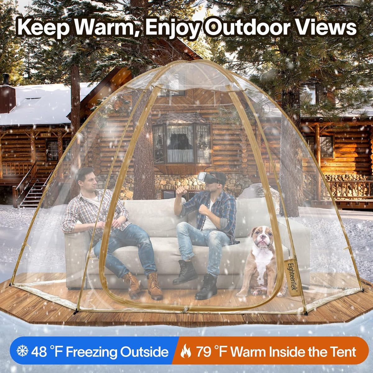 EighteenTek Bubble Tent Scherm Huiskamer Kas Camping Tent Luifel Tuinhuisjes 4-6 Personen voor Patio's, Grote Oversized Weerpod Pop-up Tent, Koude Bescherming Beige 35 cm x 25 cm